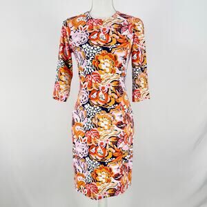 J McLaughlin Women's Catalina Knit Flora Sheath Dress XS Orange Pink